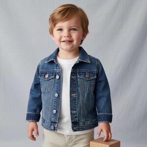 💚🐾GREEN DOG Sz 12 Months 100% Cotton Blue Denim Jean Jacket w/ Pockets/Snaps🐾💚